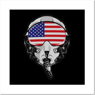 Fighter Pilot Helmet US Flag Posters and Art